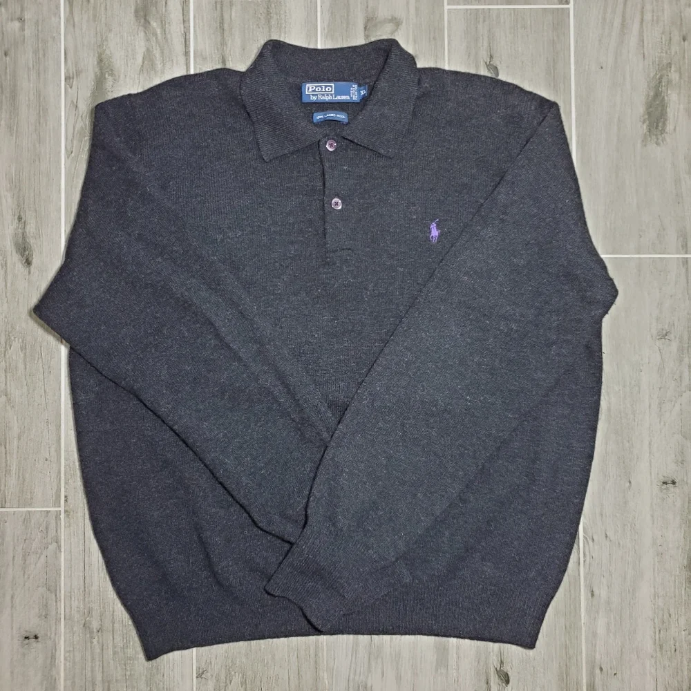 POLO By Ralph Lauren 100% Lamb Wool Gray Pullover Size XL